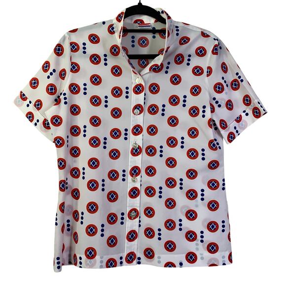 PYKETTES Blouse Top‎ Med/LG Vintage Button Down Novelty 4th of July Retro 70's - Picture 1 of 10